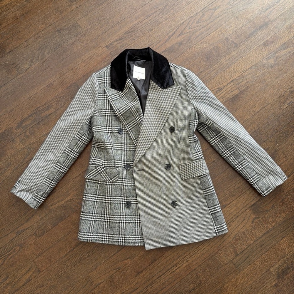 Avec Les Filles Black and Gray Checkered Pea Coat